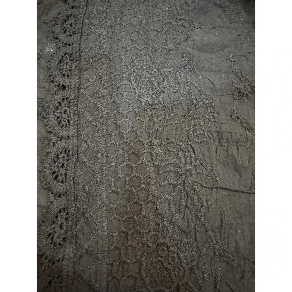 Solitaire Black Open Front Embroidered Eyelet Crochet Duster Cardigan Size 3X